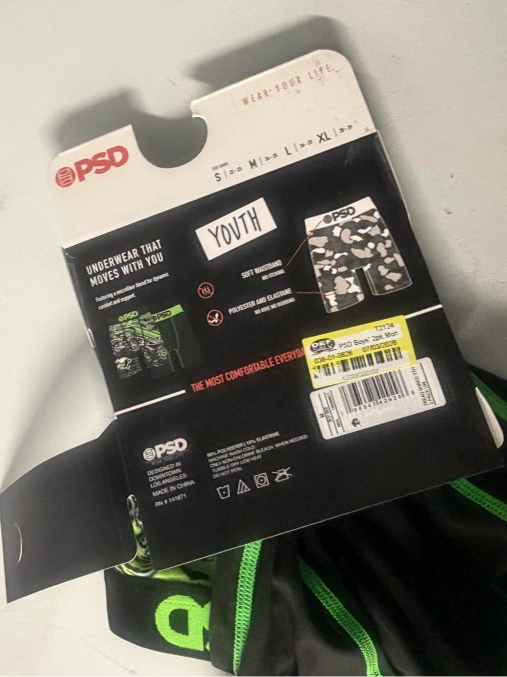 PSD youth boys  Green & Black Boxer Briefs - 2 Pack size medium nwt